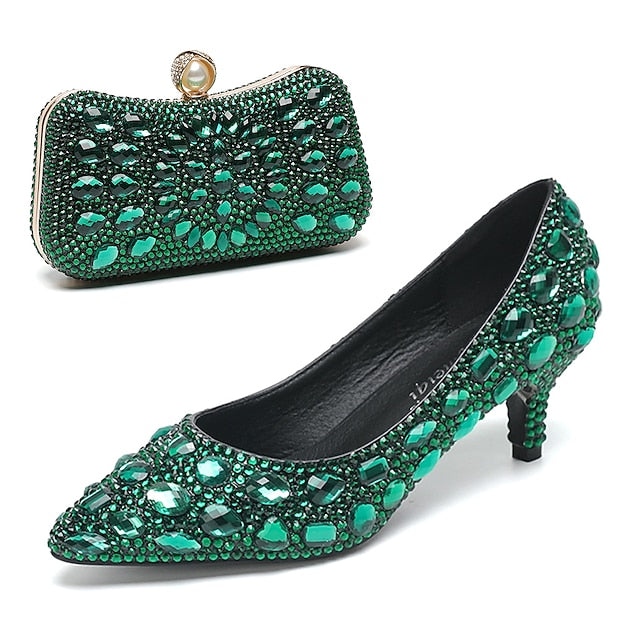 Heel Kitten Women's Crystal-Embellished Shoes Matching and