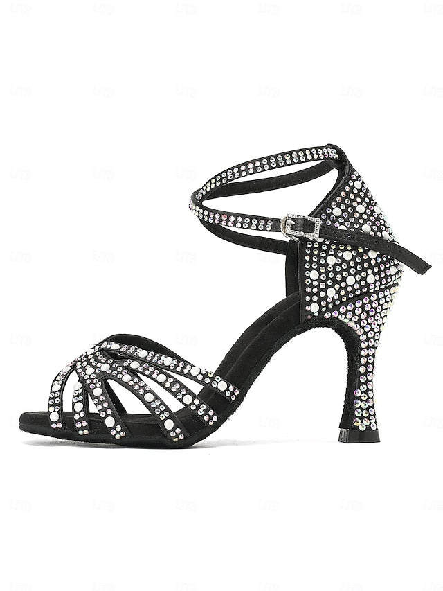 with High Tan Heel Latin Sandals Rhinestone-Embellished Dance