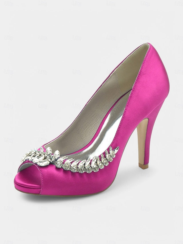 with Crystal Blue Embellishment Luxury Satin Peep-Toe Heels –