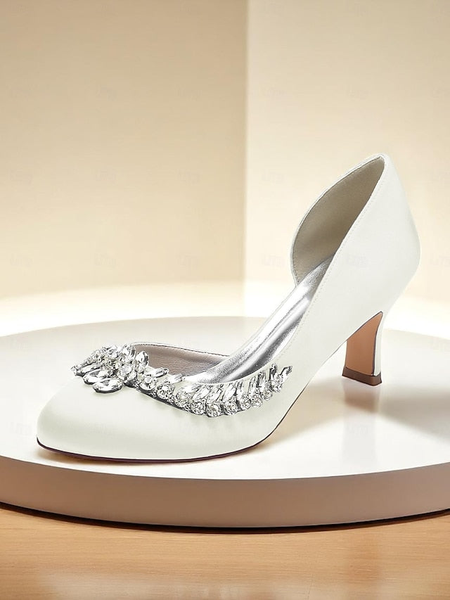 Satin Heel Silver Kitten - Low Heels Toe Women's Round