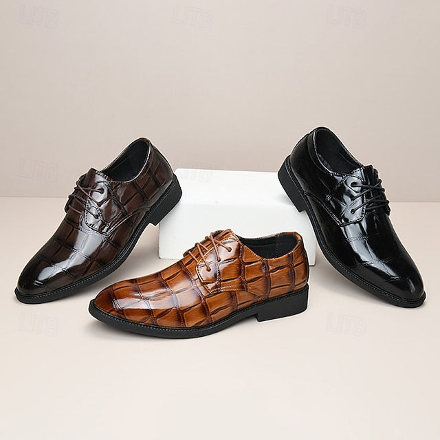 Men's Shoes Brown Dress Crocodile-Pattern Leather