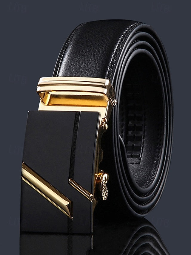 Leather Elegant Black with Metal Belt Men's Adjustable
