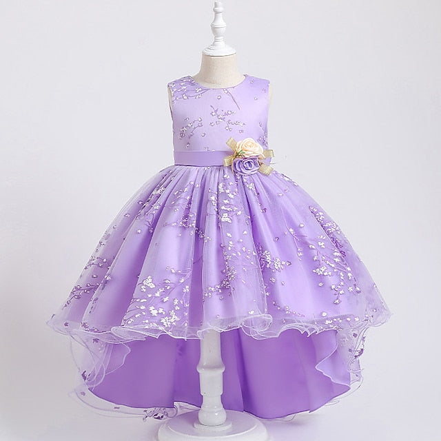 Dress Colored Girls' Kids Solid Wedding Floral Sleeveless
