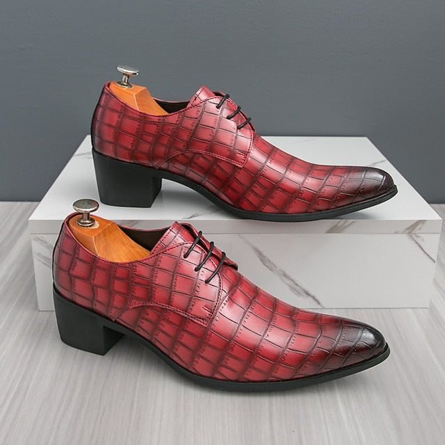 Dress – Red Men's Pattern Shoes Faux Crocodile Leather