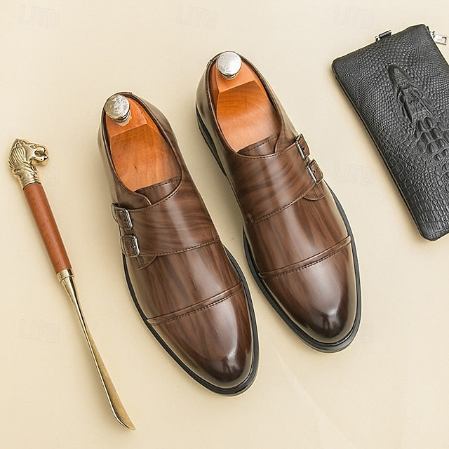 Shoes Faux Monk – Men's Strap Leather Double Dress Brown
