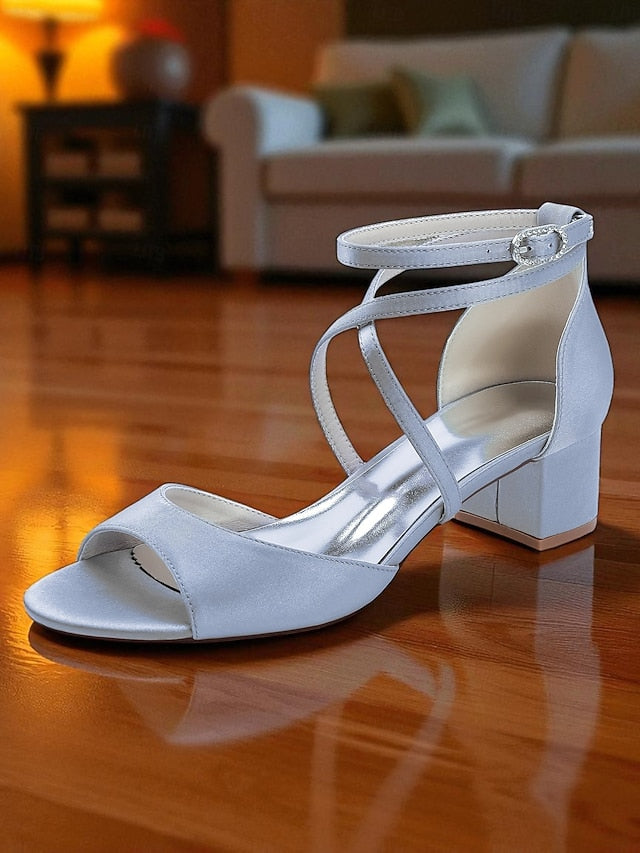 Heel with Ankle Women's Sandals Satin Block Elegant - Strap