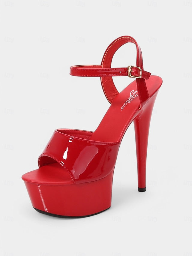 Red Sandals Leather Women Peep - for Toe Platform Patent