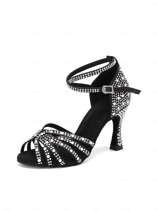 with High Tan Heel Latin Sandals Rhinestone-Embellished Dance