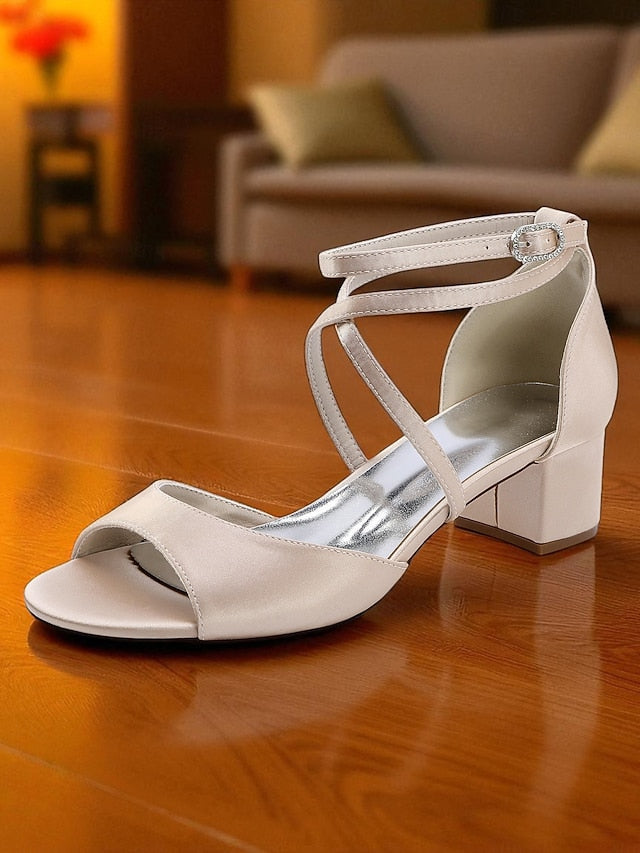 Heel with Ankle Women's Sandals Satin Block Elegant - Strap