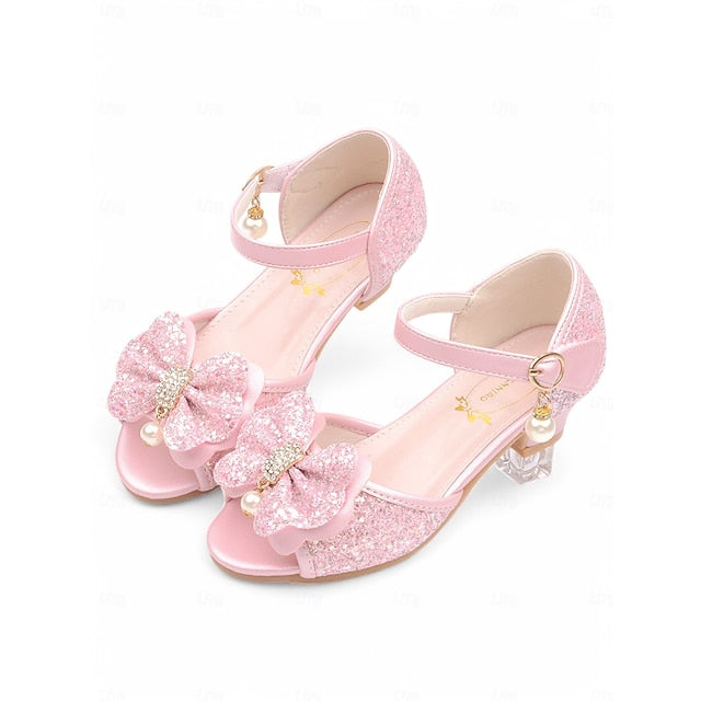 Girls' with Bow Sandals Pearl Accent Glitter Purple