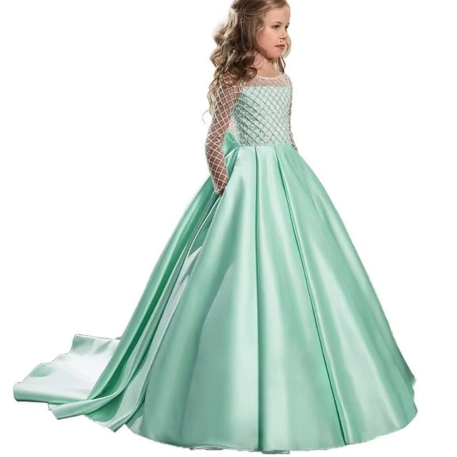 Color Girls' Party Long Girl Solid Kids Flower Dress