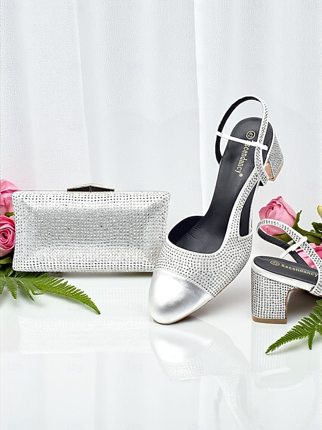 Clutch Set Women's Gold Heel Block Sandals and Matching -