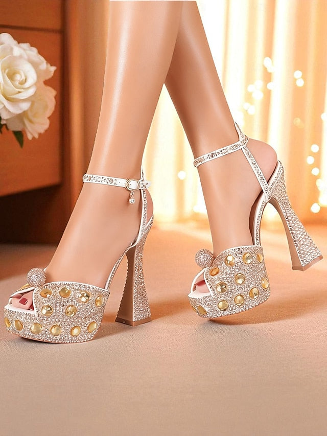 Heel Women's High with Rhinestone Platform Matching Sandals