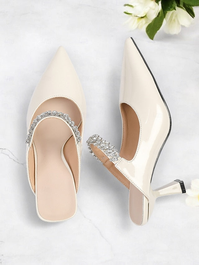 Heeled Embellished Slip-On Pointed-Toe Women's Rhinestone