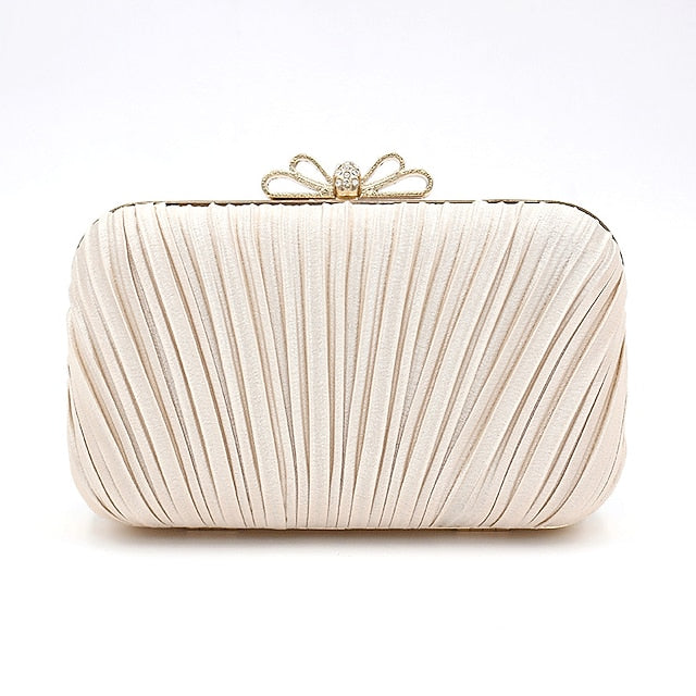 Clutch Bag Elegant Bow – Rhinestone Women's Pleated White