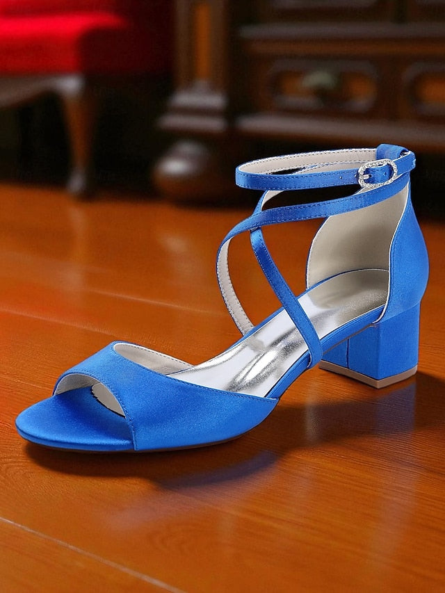 Heel with Ankle Women's Sandals Satin Block Elegant - Strap