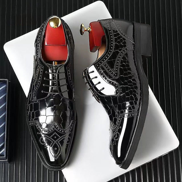 Patent Oxford Brogue Burgundy with Men's Leather Shoes