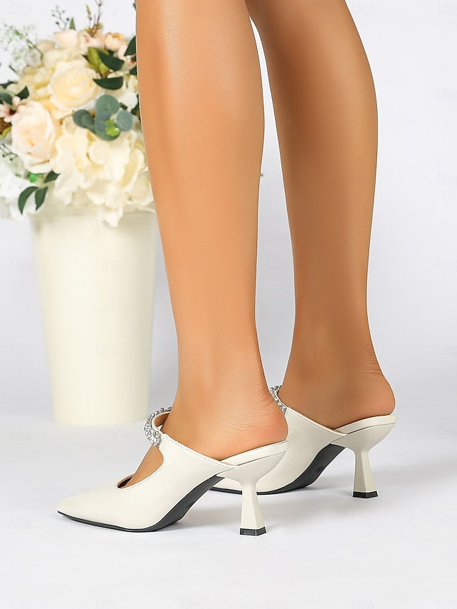 Heeled Embellished Slip-On Pointed-Toe Women's Rhinestone