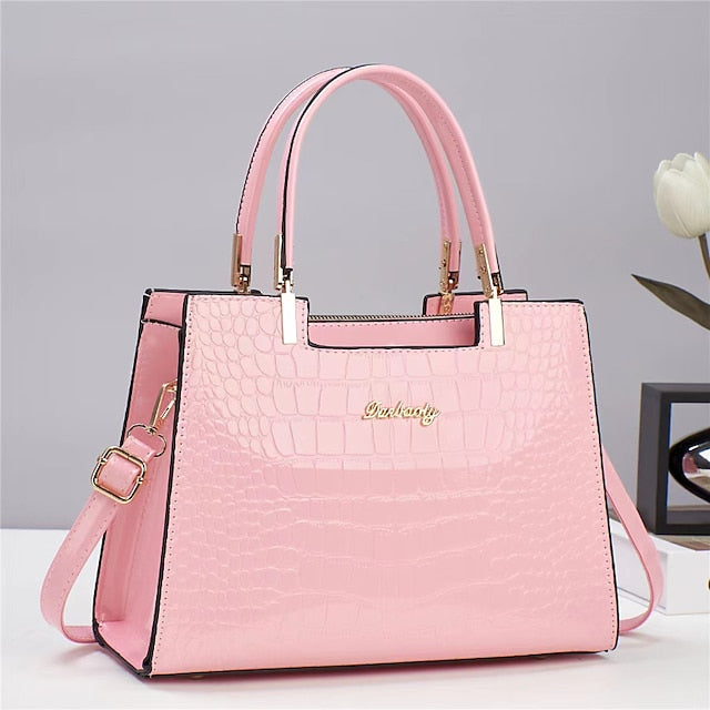 Sac à main élégant en cuir pour femme à motif crocodile noir |