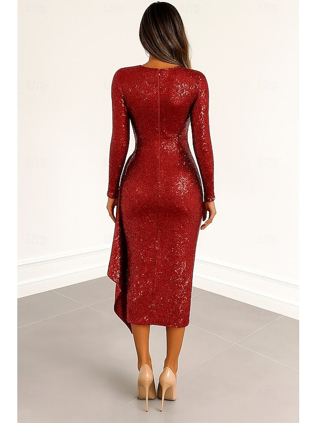 Black Elegant Red Dresses Column Cocktail Formal Sequined Dress