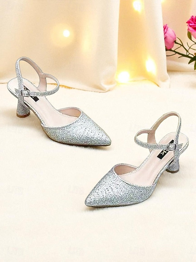 Toe Red Pointed Women's Heels Slingback Rhinestone