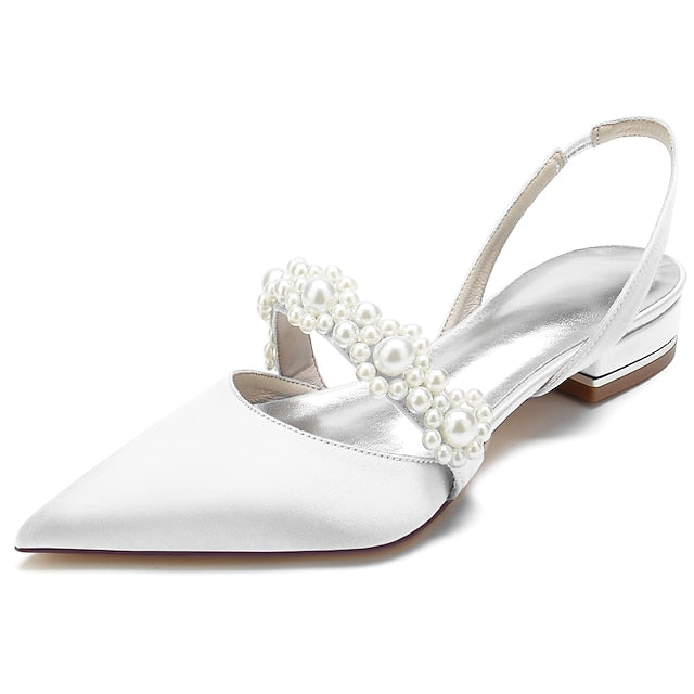 with Pearl White Elegant Satin Women's Shoes Dress
