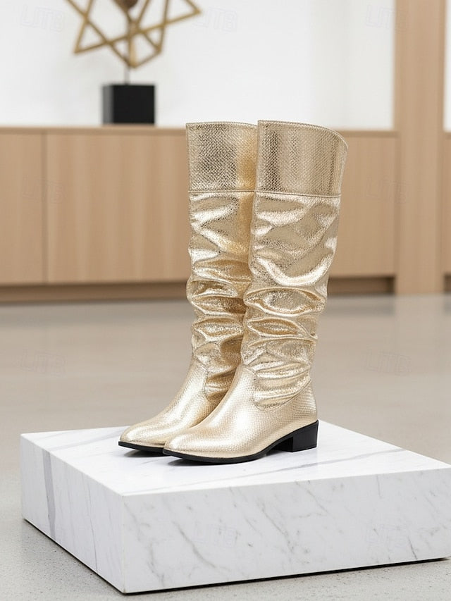 High Gold Slouch - Women's Metallic Shiny Knee Party Boots
