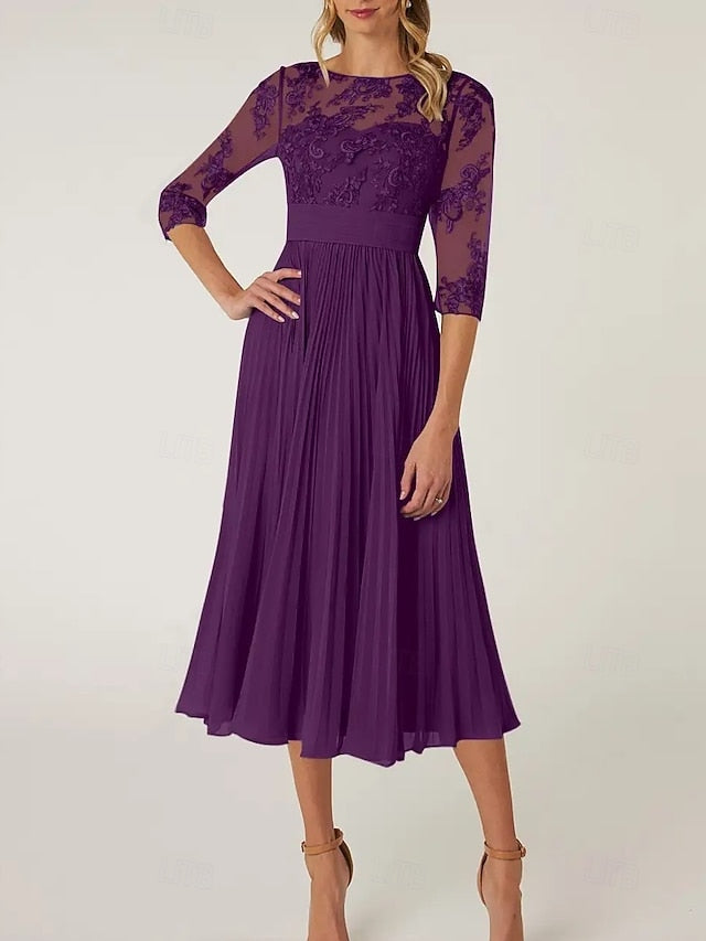 Mother Bride the Dress Neck Wedding Elegant Guest of A-Line Crew