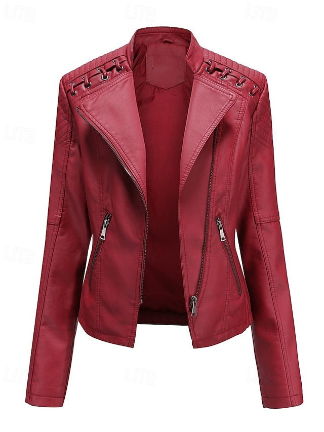 Pocket Leather Comfortable Jacket Zipper Faux Women's