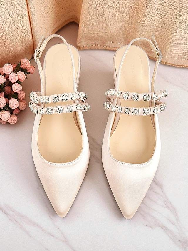 Toe Flats Satin - Women's Rhinestone Slingback Pointed