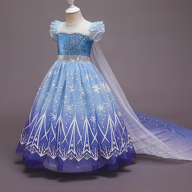 With Tulle Princess Cape Hooded Crown Dress Set Cloak Elsa