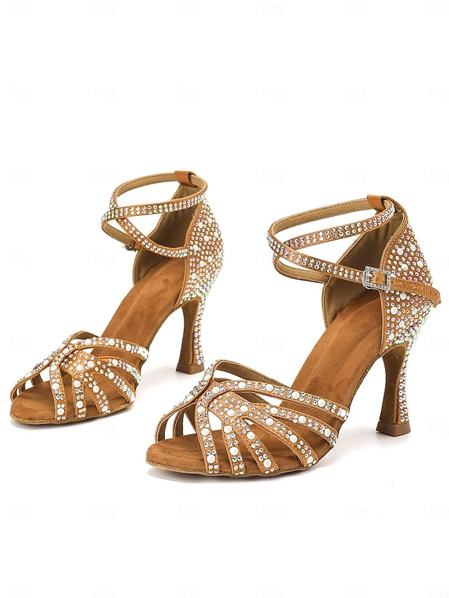 with High Tan Heel Latin Sandals Rhinestone-Embellished Dance