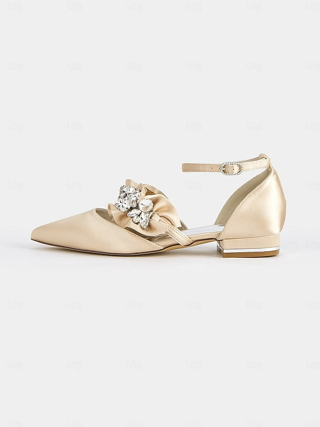Black Rhinestone Flats Pointed-Toe Satin Women's with