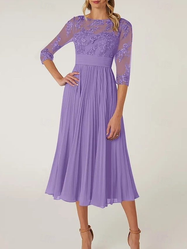 Mother Bride the Dress Neck Wedding Elegant Guest of A-Line Crew