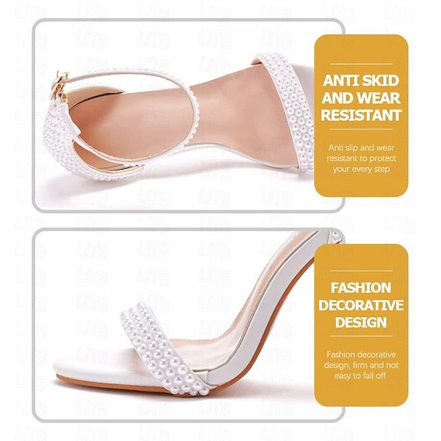 Wedding Heel Shoes Elegant Women's Pearl-Embellished High