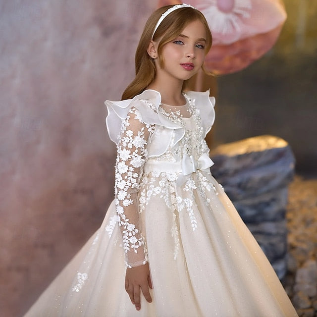 Kids Dress Communion Solid Color Girls' Party First