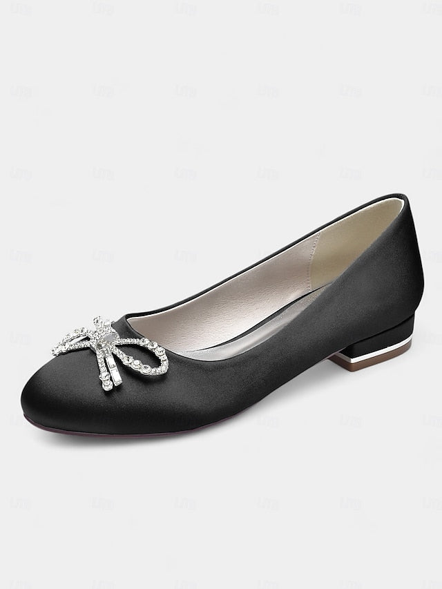 Embellished Flats Women's Bow Round-Toe Rhinestone -
