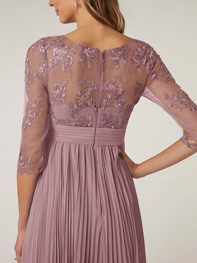 Mother Bride the Dress Neck Wedding Elegant Guest of A-Line Crew