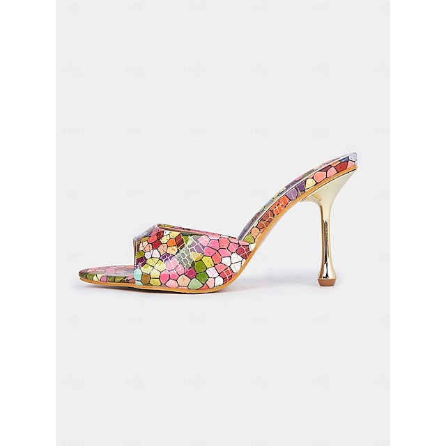 Print – Mules Women Multicolor High Colorful Heels for Mosaic
