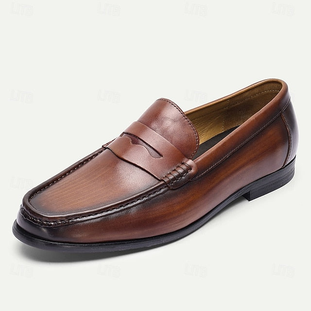 with Shoes Men's Penny Loafers Leather Brown Slip-On