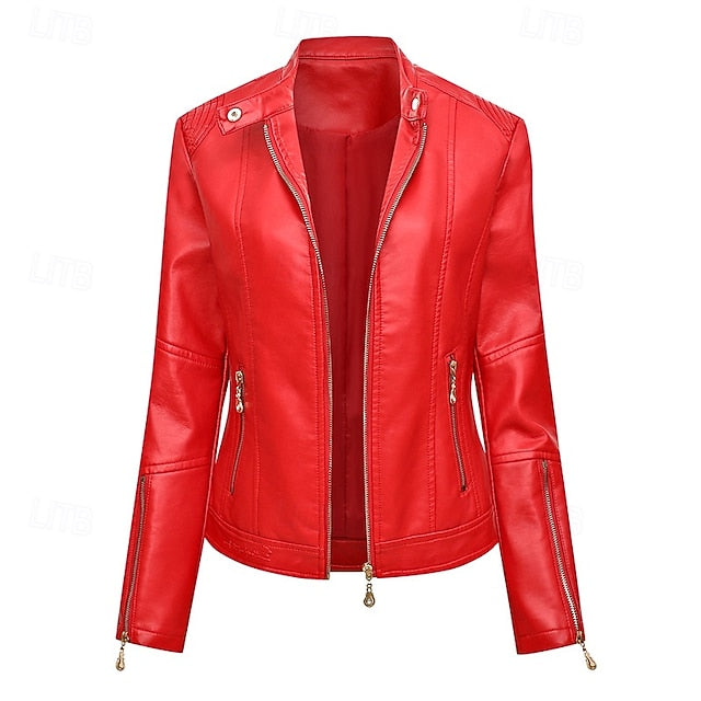Women's Faux Zipper Comfortable Jacket Leather Pocket