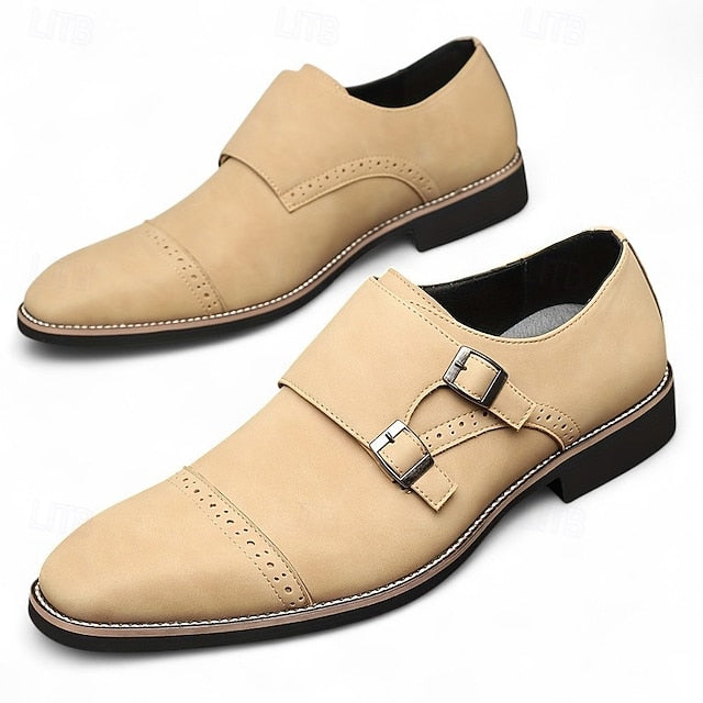Faux Strap Shoes Men's with Double Leather Monk Beige
