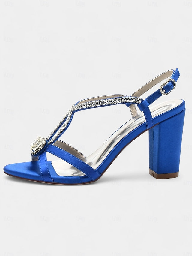 Blue Women's Rhinestone Royal – Sandals Elegant Satin