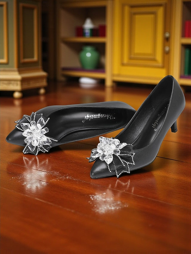 White Shoes Low Women's Wedding with Crystal Bow Heel