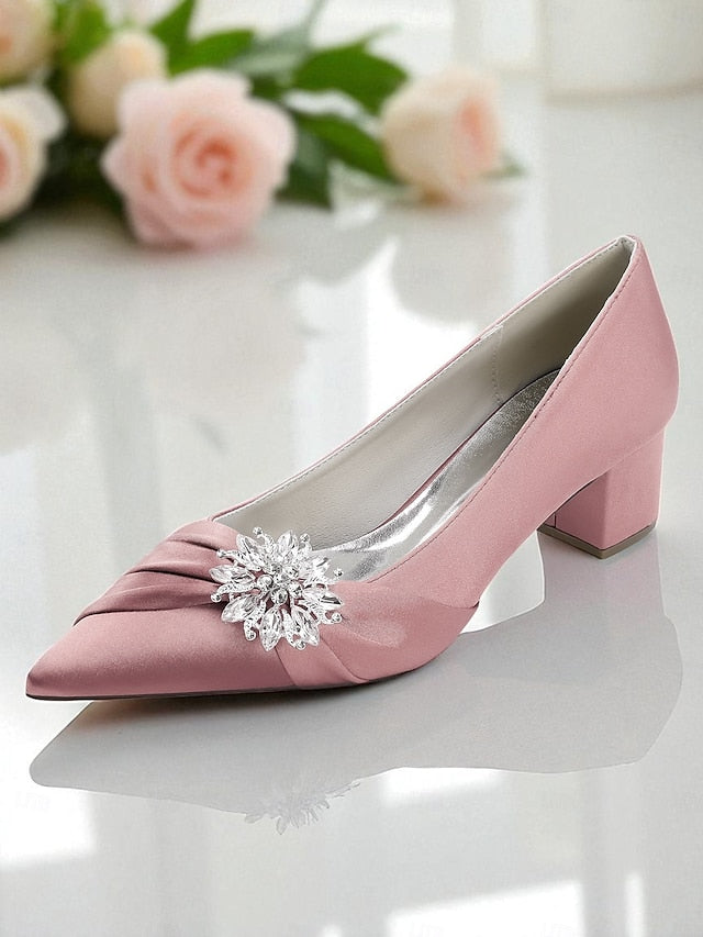 Women's Low White with Pumps Crystal Block Heel