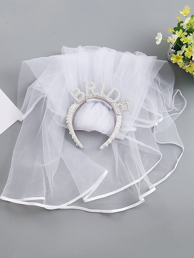 Pearl-Embellished 'BRIDE' Headband Veil – with