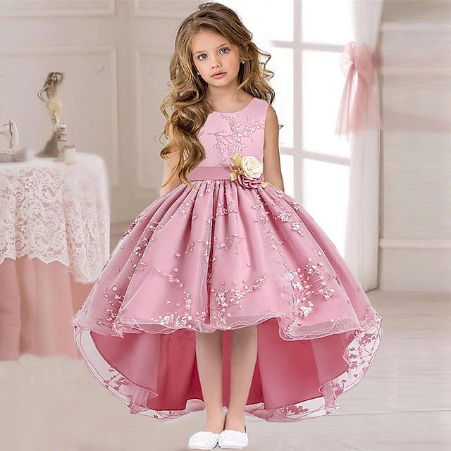Dress Colored Girls' Kids Solid Wedding Floral Sleeveless