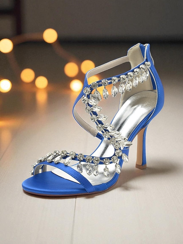 High Women's with Strappy Sandals Rhinestone White Heel