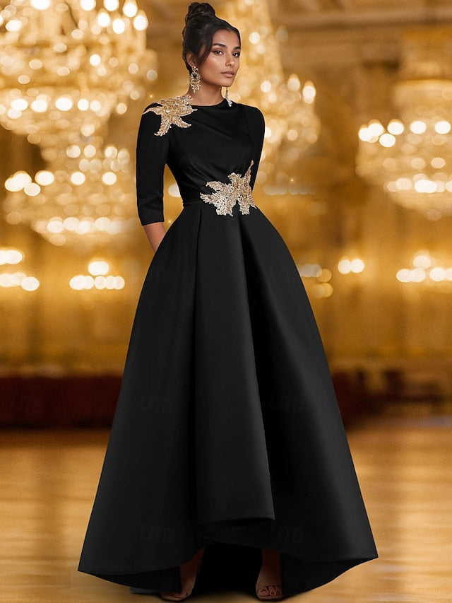 Wedding Elegant Gown Floor Tie Formal Evening A-Line Dress Black