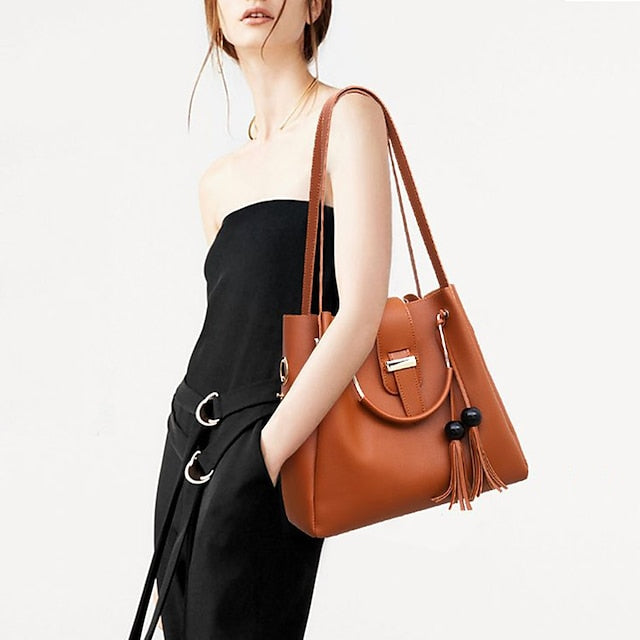 Ensemble 3 pièces pour femme : sac fourre-tout en cuir rose et sac à main en similicuir